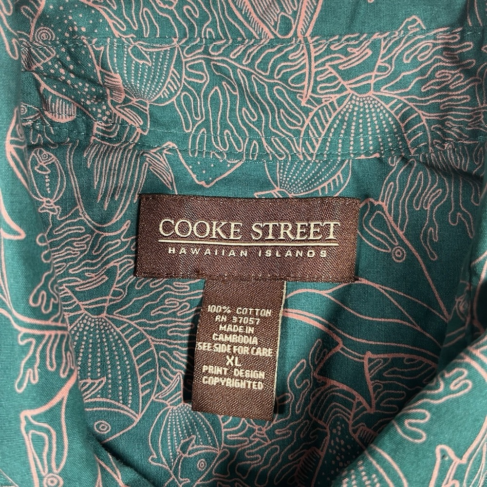 Cooke Street Hawaiian Button Shirt‎ Men's XL Teal Tropical Fish Made in Hawaii - Picture 3 of 8